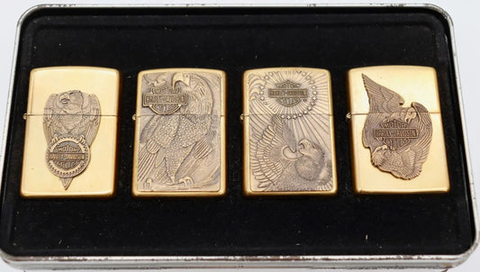 Vintage 1997 Zippo Harley-Davidson Barrett-Smythe 4 Brass Eagle Lighters Harley Davidson